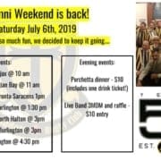 Alumni Weekend poster for Crusaders Rugby Club Oakville, featuring the event date, schedule, and the club crest.