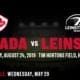 Promotional poster for Canada vs Leinster rugby match at Tim Hortons Field in Hamilton on August 24, 2019.
