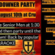 Poster advertising a Sundowner Party for the Crusaders Rugby Club in Oakville, with karaoke after cheering the senior men's games.