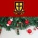 Crusaders Rugby Club crest on a red background above a festive Christmas garland with candy canes.