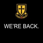 Crusaders Rugby Club Oakville crest with the slogan WE'RE BACK on a black background.
