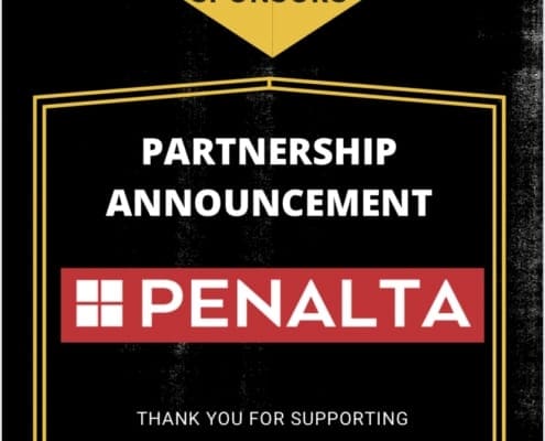 Partnership announcement poster featuring the Penalta sponsor logo for Crusaders Rugby Club.