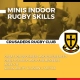 Crusaders Rugby Club Oakville Minis Indoor Rugby Skills poster featuring the club crest and young players.