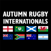 Crusaders Rugby Club Oakville banner advertising Autumn Rugby Internationals with multiple national flags.