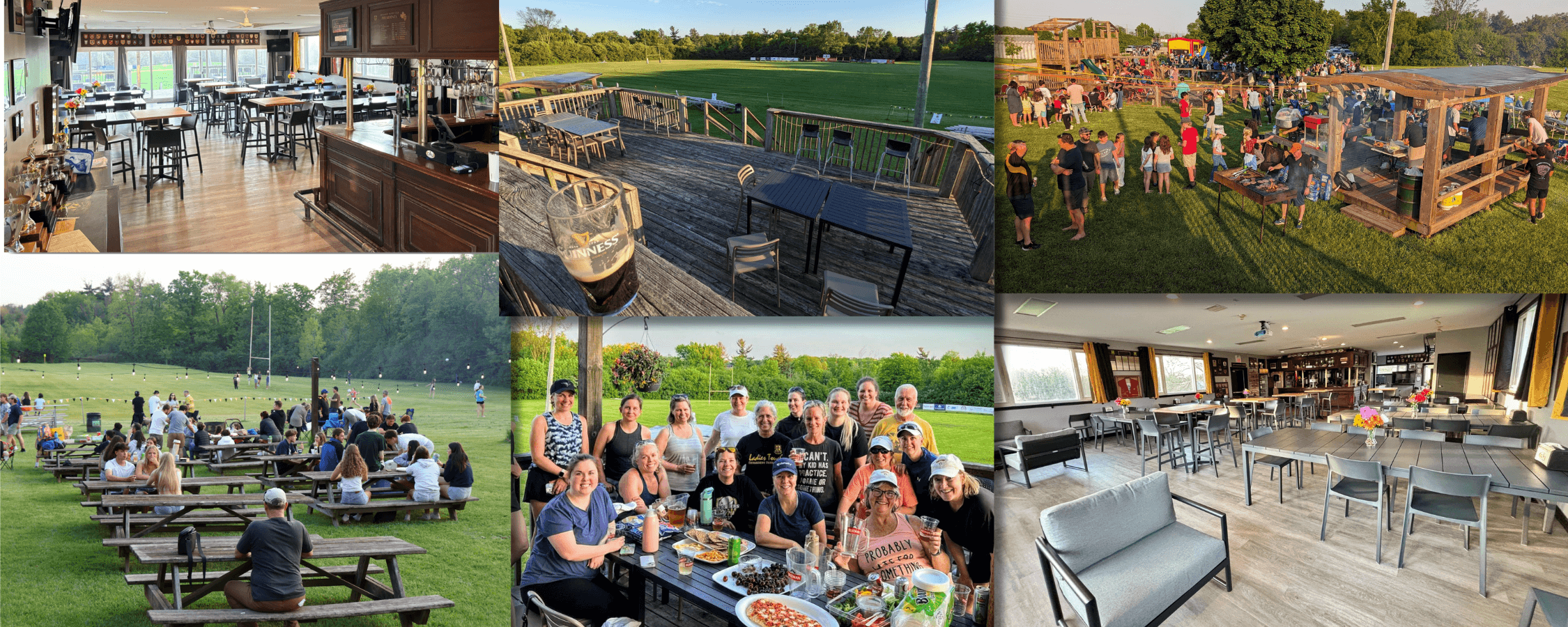 Crusaders Rugby Club Oakville clubhouse, rugby field, outdoor seating, community events.