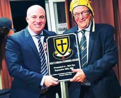 Bob Nye being presented the Holt O Meara Founders Award in 2018